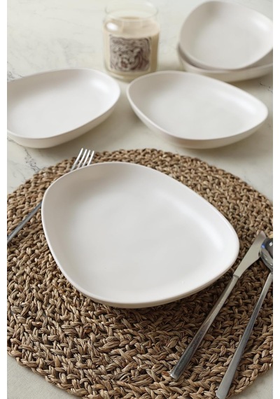 Mat Beyaz Tetra Yemek Tabağı 23 Cm 6 Adet Çok Renkli