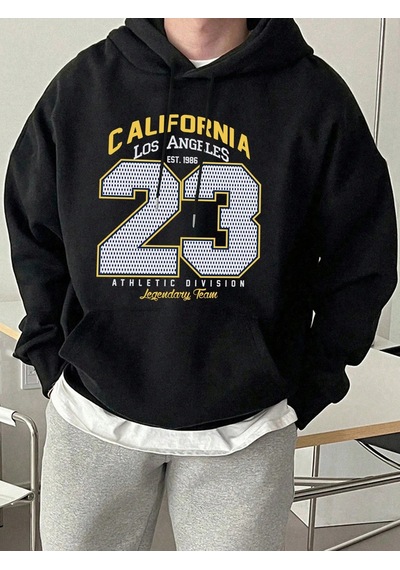 Startmore Tarzsokak California Athletic Division Number 23 Baskılı Hoody Erkek Sokak Stili Yumuşak Sweatshirtler Siyah