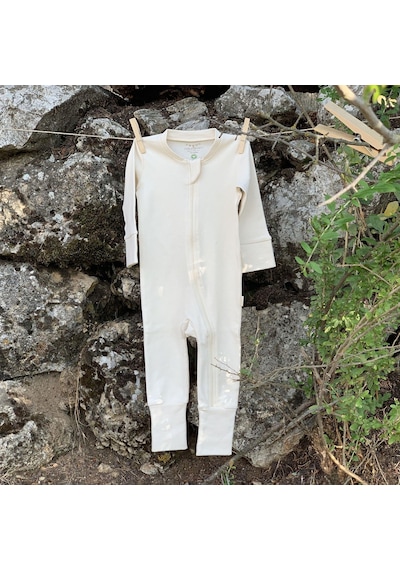 Naturaborn Gots Organik Sertifikalı Uzun Kollu Fermuarlı Bebek Tulumu Bej