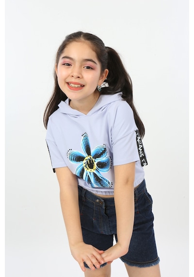 Toontoy Kids Toontoy Kız Çocuk Önü Çiçek Baskılı Tişört Mavi