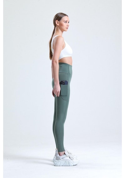 Thıff Gymwear Yeşil Yüksek Bel Push-up Çift Cepli Bilek Hizasında Spor Tayt