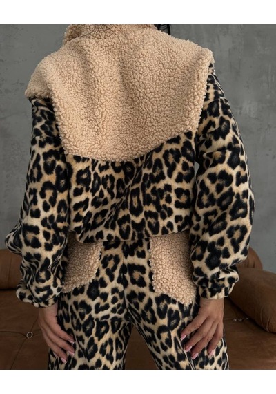 Sinemonline Kadın 3 Iplik Kumaş Leopar Desenli Ikili Takım Leopar