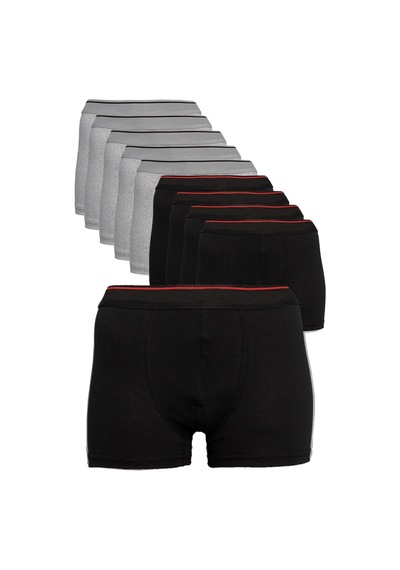 Nacar Store Erkek Siyah 2 Renk 10'lu Paket Likralı Pamuklu Boxer Siyah-gri