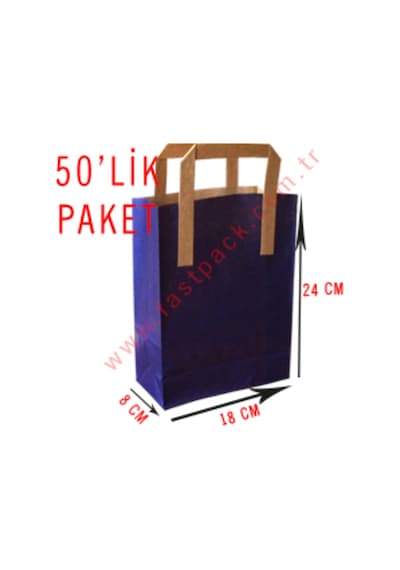 50 Adet 18X24 Cmlik Saplı Renkli Kraft Kağıt Poşet Çanta