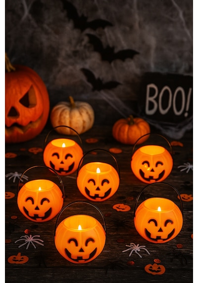 Cadılar Bayramı Halloween Bal Kabağı Mumluk 8 Cm 6lı Şeker Kovası Aksesuar Diğer