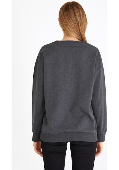 MMetalic Kadın Antrasit Renk Basic Bisiklet Yaka Sweatshirt