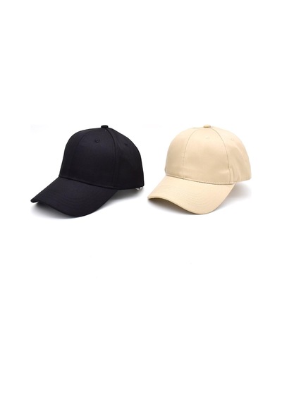 Külah Pamuklu Beyzbol Şapka Cırtlı Flex Cap | Siyah Bej 2li Paket