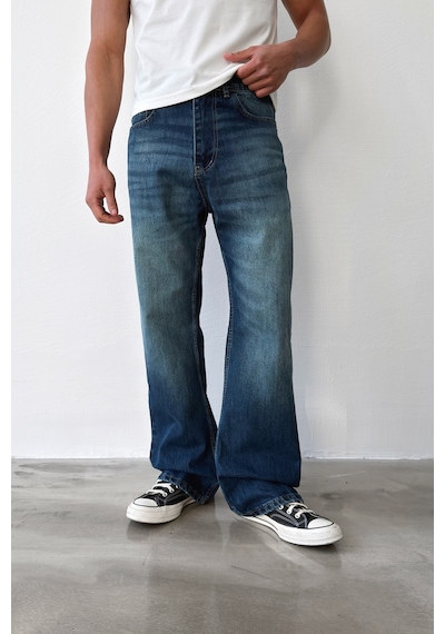 Flaw Yıkamalı Lazer Baskı İspanyol Paça Jean-29647 Lacivert