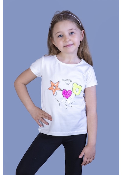 Toontoy Kids Toontoy Kız Çocuk Beautıful Today Baskılı Pul İşlemeli Tişört Ekru