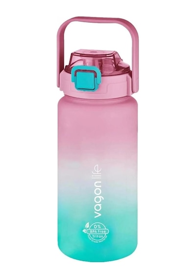 Vagonlife Pembe-turkuaz 1500 ML Pipetli/pipetsiz Kullanım Motivasyon Matarası Vgn2213-t
