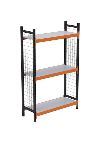 3 Katlı Duble Dekoratif Midi Rack - Ekonomik Depo,arşiv, Kiler Rafı Siyah-turuncu-46x90 Cm-100 Cm Çok Renkli