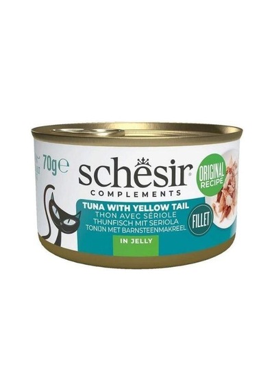Schesir Jöle İçinde Ton Ve Sarı Kuyruk Balıklı Yetişkin Kedi Konservesi 70 Gr