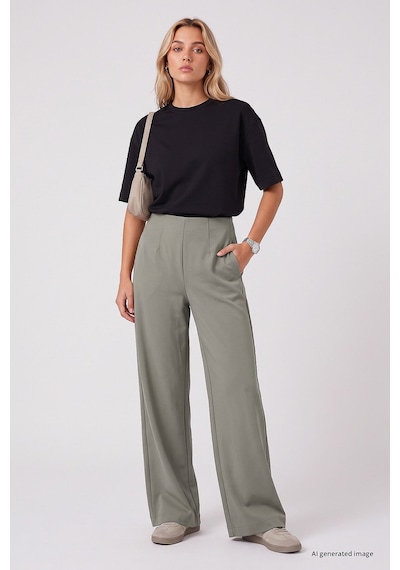 TOMMYLIFE Koyu Bej Rahat Form Kadın Palazzo Pantolon - 94689