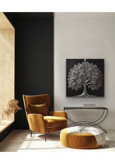 2li Eskitme Krom Ağaç Kanvas Tablo 60x120cm