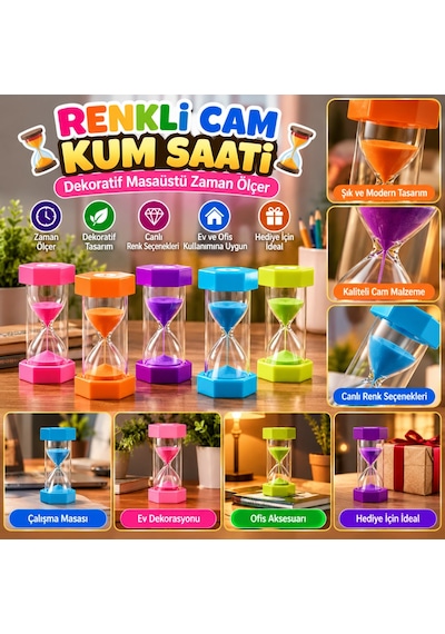 Bezos Renkli Cam Kum Saati Dekoratif Masaüstü Zaman Ölçer, Estetik Ofis Ve Ev Aksesuarı Nhr