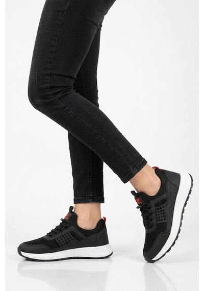 Walkway Siyah Beyaz Fileli Hafif Esnek Kilit Bağcıklı Unisex Spor Ayakkabı Motano G Siyah - Beyaz