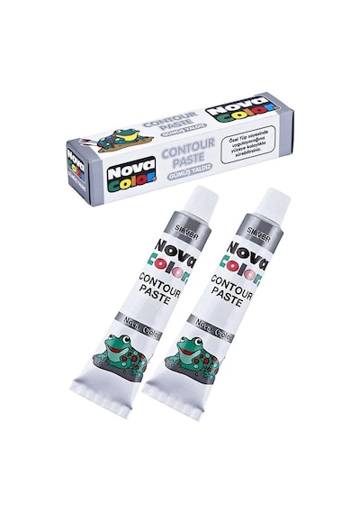 Gümüş Gri Kontür Boyası 25 ML 2 Adet Cam Vitray Boyası Kontur Silver Vitray Çalışması Gri