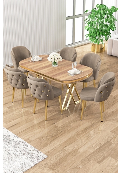 Canisa Zae Serisi 90x168 Lak Panel Hazar Gold Ayak Masa Takımı 6 Cappucino Sandalye Hazar Masa Cappucino Sandalye Ayaklar Gold Canisa Zae Serisi 90x168 Lak Panel Hazar Gold Ayak Masa Takımı 6 Cappucino Sandalye Hazar Masa Cappucino Sandalye Ayaklar Gold