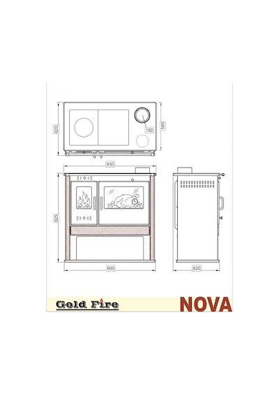 Goldfire Nova 11,5kw Odunluk Ve Fırınlı Çelik Kuzine Soba