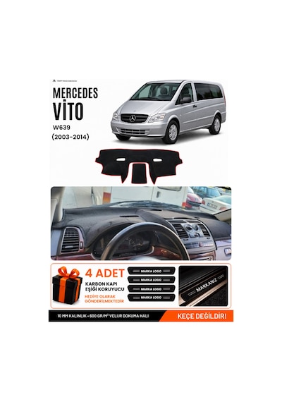 Mercedes Vito W639 2003-2014 Uyumlu Torpido Örtüsü, Torpido Kılıfı - Siyah Kırmızı