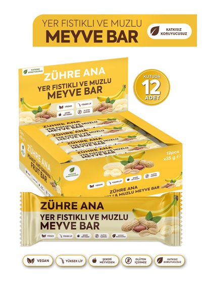 Yer Fıstıklı Ve Muzlu Meyve Bar, Şeker İlavesiz 35 Gr X 12 Adet