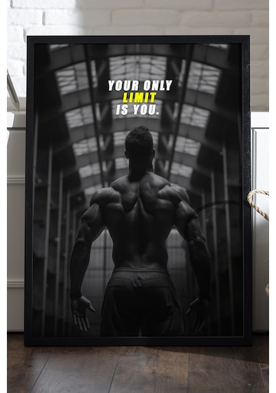 Spor Gym Motivasyon Siyah Ahşap Çerçeveli Poster, Dekoratif Araba Duvar Tablosu
