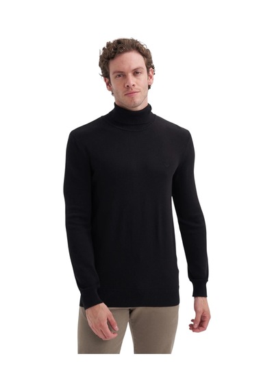 Cazador Pamuk Kumaş Slim Fit Basic Tam Balıkçı Kazak Siyah