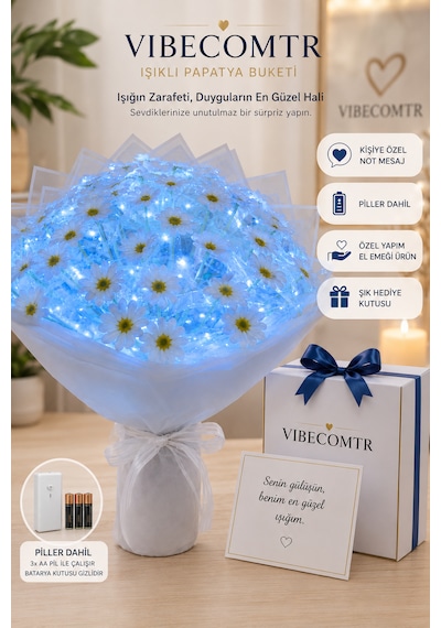 Led Işıklı Papatya Buketi Özel Mesajlı, Romantik Hediye, Işıklı Dekoratif Çiçek -