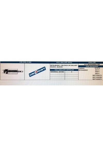 Unıpoınt Snls-660 12V Marş Otomatiği Mitsubishi L200 Pıck-Up