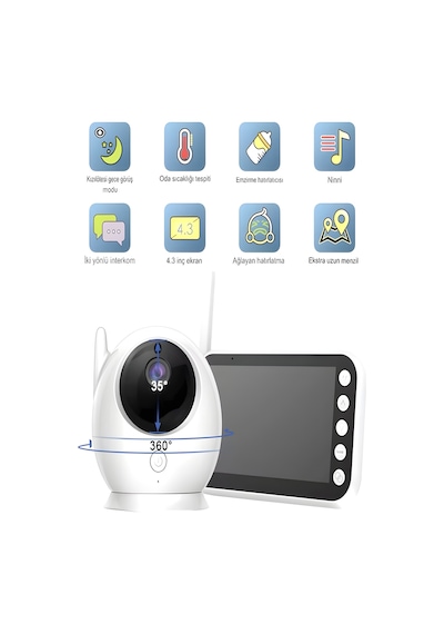 Blm-034 Full Hd Monitörlü 2.4g Wireless 360 Dönebilen Gece Görüş