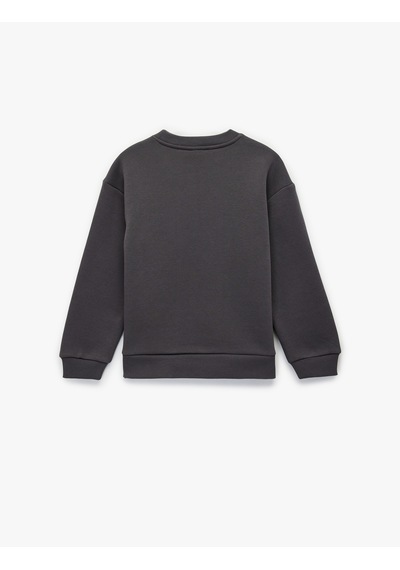 Koton Uzun Kollu Bisiklet Yaka Baskılı Şardonlu Sweatshirt Antrasit 6wkg10403ak