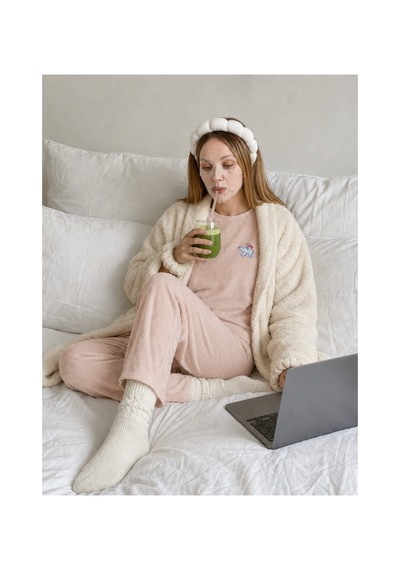 Pemilo Kadın 1250-6 Seul Raporlu Pijama Takımı Pudra