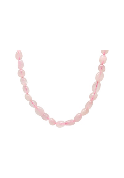 Silver Renk Metal Zincirli Amorf Pembe Kuvars Doğaltaş Kadın Kolye Gümüş