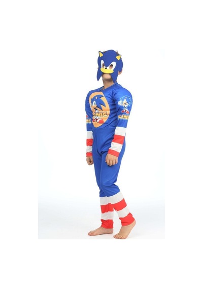 Lolliboomkids Yeni Sezon Sevilen Kahraman Karakter Yaramaz Kirpi Sonic Hedgehog Kaslı Kostüm - Elyaf Dolgulu Mavi