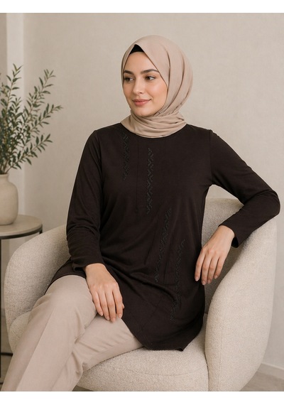 Mutlu City Orta Taş Ve Üzeri Anne Penye Tunik 30643 Kahverengi