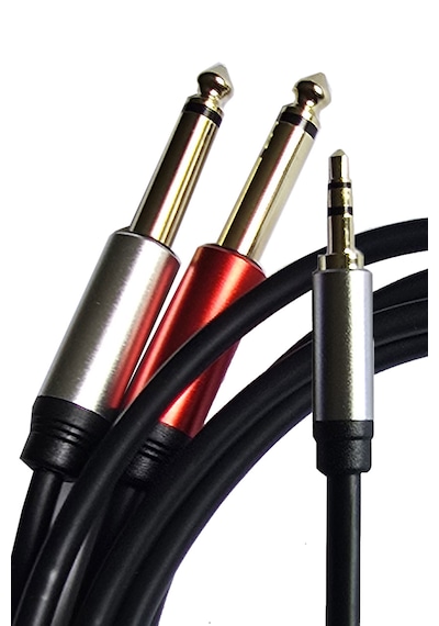 3.5 Mm Stereo To 2x 6.35 Mm Çivi Jak Profesyonel Amfi Mikser Telefon Ses Kablosu 1.8 Metre