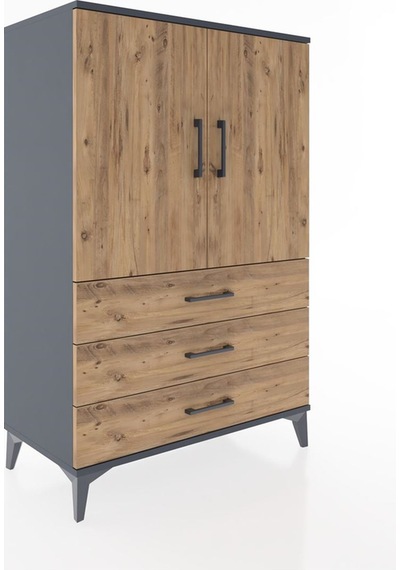 Hyperion Dolap 2 Raflı 3 Çekmeceli 2 Kapaklı 88x44x134 Antrasit-çam Antrasit