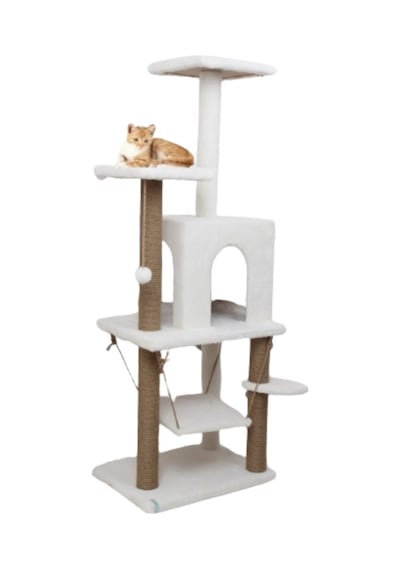 Reyo Pet Y01 Salıncaklı Yuvalı Lüx Kedi Tırmalama Oyun Evi Beyaz