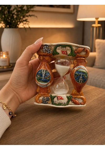 Dekoratif Seramik Kum Saati El Boyaması Türkiye Hediyelik Biblo Masaüstü Ev Ofis Dekoru 13,5 X 12,5 Cm