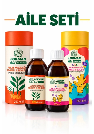 Lokman Ali Yetişkin Ve Kids Çocuk Zencefil Şurubu Aile Seti Andız Kozalağı Pekmezi Karışımlı 2 250 Ml