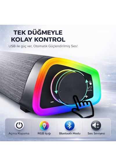 Polham Rgb Işıklı Bluetooth 5.3 Soundbar Hoparlör Güçlü Bas Aux 3.5mm Giriş Tv & Bilgisayar Ses Sistemi
