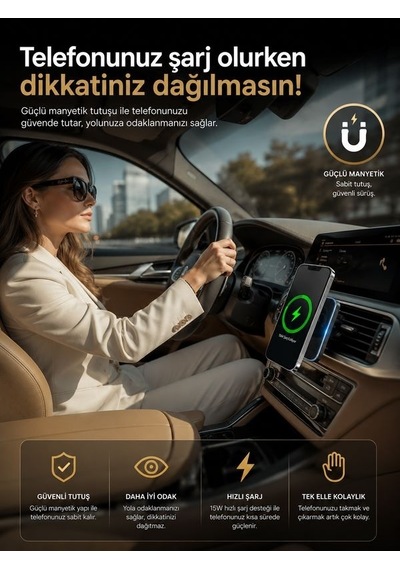 15w Magsafe Uyumlu Kablosuz Araç İçi Telefon Tutucu 3a Hızlı Şa