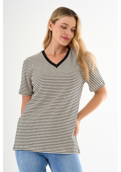 Alexandergardı V Yaka Çizgili T-shirt Mavi