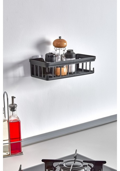 İndecor Houseware 1 Adet Oslo Banyo Düzenleyici Deterjanlık Sabunluk 1'li Yapışkanlı Eviye Altı Düzenleyici Organizer Siyah