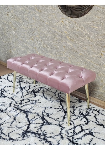Zafir Gold Kaplama Sivriltme Ayaklı 90 Cm Puf Bench - Puf - Bench - Kasalı Oturak - Oturak - Yatak Ucu Puf Pembe