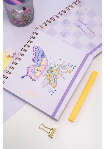 15x15 Cm Kare 2'li Set Spiralli Süresiz Planlayıcı Ajanda Ve Defter Mor