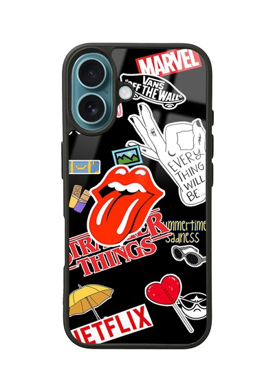 Apple Uyumlu iPhone 16 Sticker Tasarımlı Glossy Telefon Kılıfı Çok Renkli