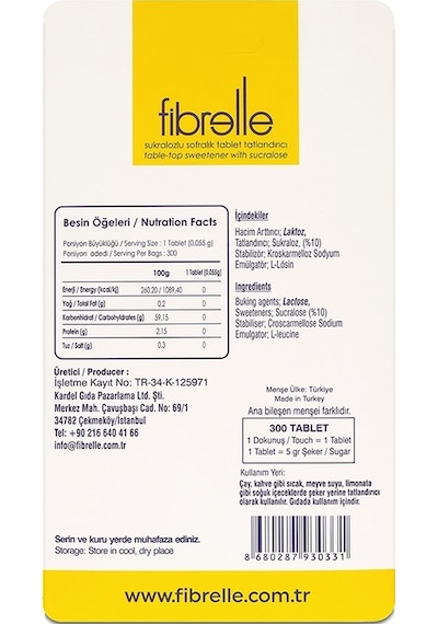 Fibrelle Sukralozlu Tablet Tatlandırıcı 300'lük Kutu 3 Adet