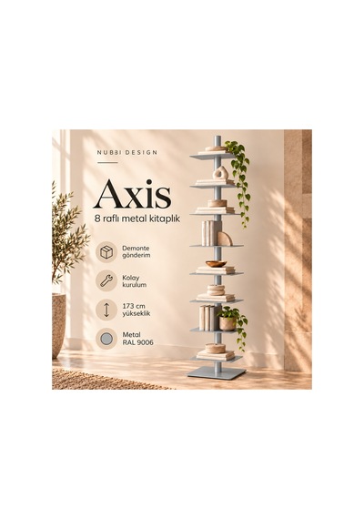 Axis 8 Raflı Metal Kitaplık Modern Tasarım Dikey Dekoratif Kitaplık Gümüş - 935176049 Gümüş