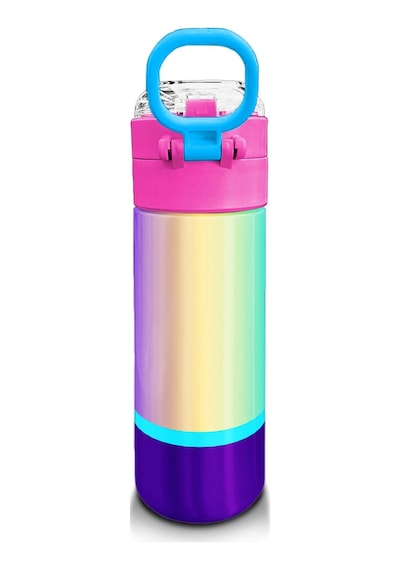 Coral High Kids Renkli Çizgili Pipetli Ve Direkt İçim Çelik Termos 500 Ml 31836 Mavi - Mercan